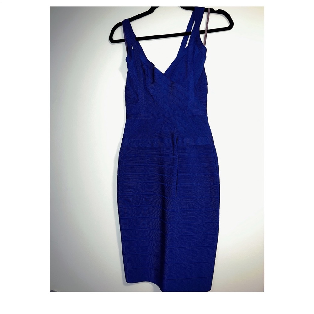 Iconic Herve Leger blue bandage dress size small. Gently worn